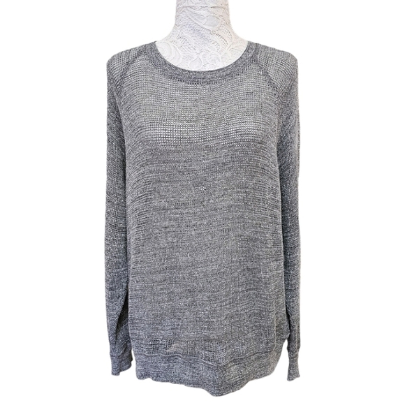 Eileen Fisher Gray Thermal Open Knit Crew Neck Long Sleeve Shirt Size Small - Picture 1 of 11